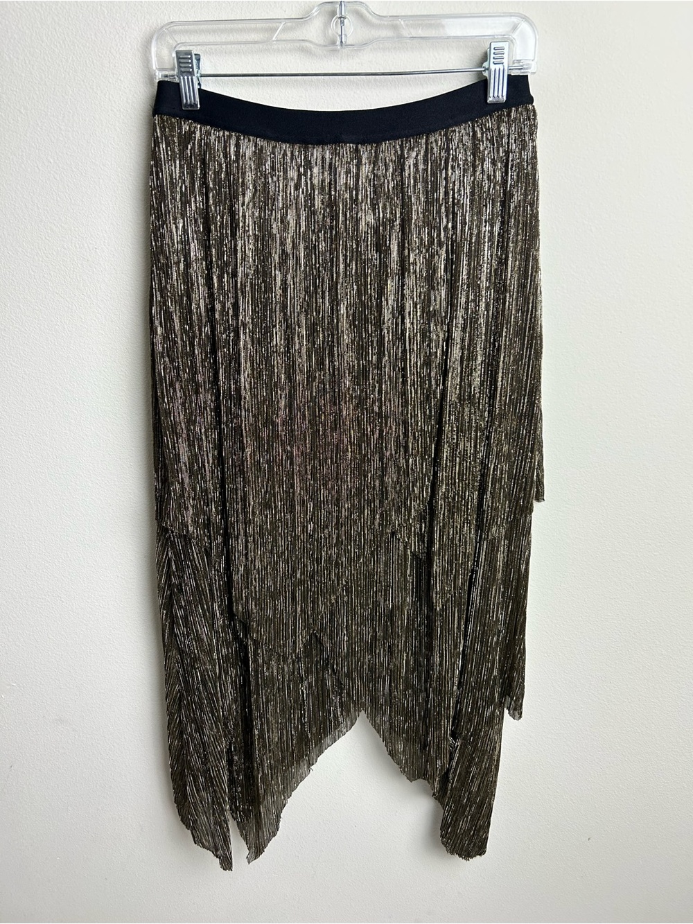 AllSaints NWT Veena Skirt Black Gold Metallic Asymmetric Midi Skirt Sz 8 - Picture 10 of 10
